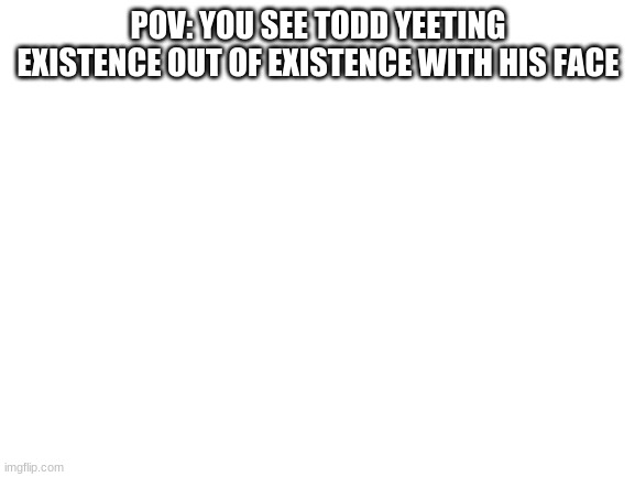 Blank White Template | POV: YOU SEE TODD YEETING EXISTENCE OUT OF EXISTENCE WITH HIS FACE | image tagged in blank white template | made w/ Imgflip meme maker