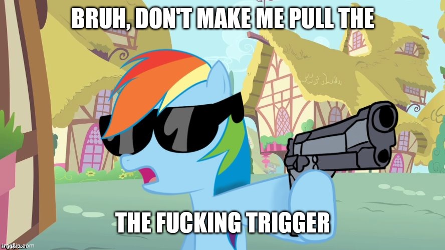 BRUH, DON'T MAKE ME PULL THE THE FUCKING TRIGGER | image tagged in rainbow dash say that again | made w/ Imgflip meme maker