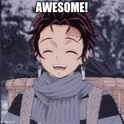 Tanjiro happy | AWESOME! | image tagged in tanjiro happy | made w/ Imgflip meme maker