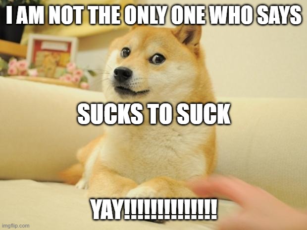 Doge 2 Meme | I AM NOT THE ONLY ONE WHO SAYS YAY!!!!!!!!!!!!!! SUCKS TO SUCK | image tagged in memes,doge 2 | made w/ Imgflip meme maker