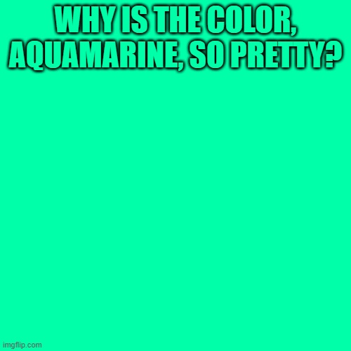 Blank Transparent Square Meme | WHY IS THE COLOR, AQUAMARINE, SO PRETTY? | image tagged in memes,blank transparent square | made w/ Imgflip meme maker