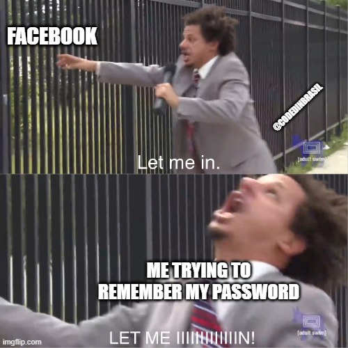 im a hacker | FACEBOOK; @CODEDINBRASIL; ME TRYING TO REMEMBER MY PASSWORD | image tagged in let me in | made w/ Imgflip meme maker