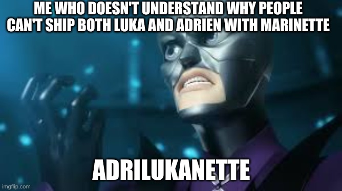 Like, imagine them fighting over her. that would be the greatest thing ever. | ME WHO DOESN'T UNDERSTAND WHY PEOPLE CAN'T SHIP BOTH LUKA AND ADRIEN WITH MARINETTE; ADRILUKANETTE | image tagged in angry hawkmoth miraculous ladybug hawk moth | made w/ Imgflip meme maker