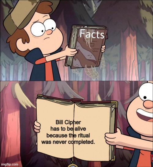 If the ritual wasn't completed Bill isn't dead | Bill Cipher has to be alive because the ritual was never completed. | image tagged in gravity falls facts book,memes,funny,theory | made w/ Imgflip meme maker