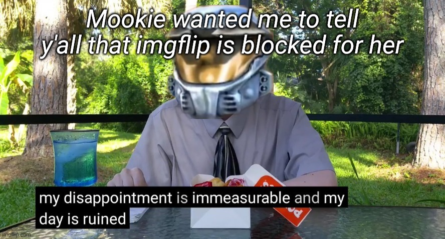 Church my disappointment is immeasurable | Mookie wanted me to tell y'all that imgflip is blocked for her | image tagged in church my disappointment is immeasurable | made w/ Imgflip meme maker