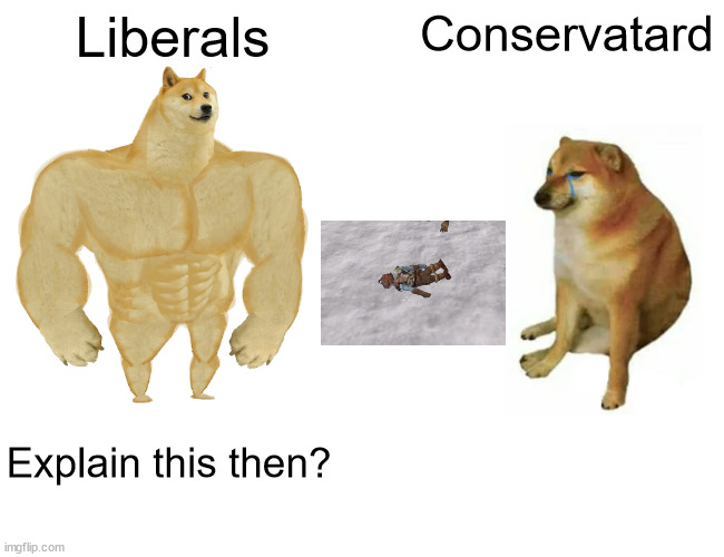 Buff Doge vs. Cheems | Liberals; Conservatard; Explain this then? | image tagged in memes,buff doge vs cheems | made w/ Imgflip meme maker