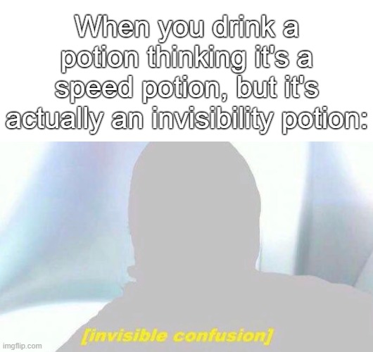 When you drink a potion thinking it's a speed potion, but it's actually an invisibility potion: | image tagged in blank white template,invisible confusion | made w/ Imgflip meme maker