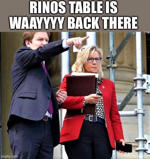 Thin Lizzyless | RINOS TABLE IS WAAYYYY BACK THERE | image tagged in liz cheney,phat lizzy | made w/ Imgflip meme maker