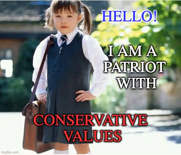 This doesn't mean that I look like you or think like you. Let's enjoy our diversity! | HELLO! I AM A 
PATRIOT
 WITH CONSERVATIVE 
VALUES | image tagged in patriot,america,diversity,conservatives,liberals | made w/ Imgflip meme maker