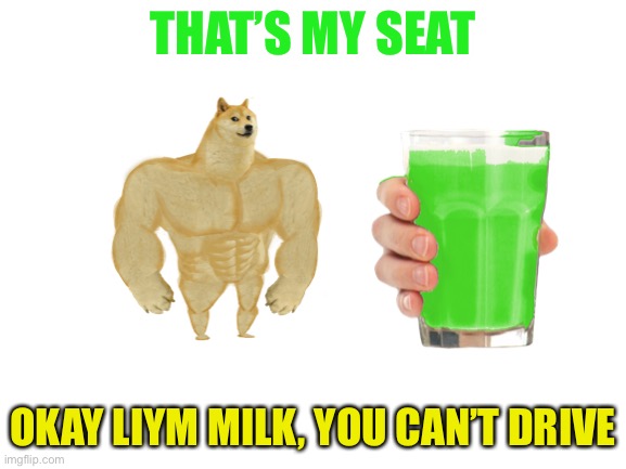 Blank White Template | THAT’S MY SEAT OKAY LIYM MILK, YOU CAN’T DRIVE | image tagged in blank white template | made w/ Imgflip meme maker