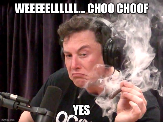 Elon Musk Weed | WEEEEELLLLLL... CHOO CHOOF; YES | image tagged in elon musk weed | made w/ Imgflip meme maker