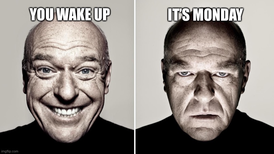 Dean Norris's reaction | IT’S MONDAY; YOU WAKE UP | image tagged in dean norris's reaction,memes,funny,monday | made w/ Imgflip meme maker