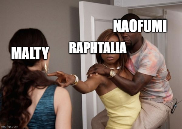 Shield Hero in One Picture | NAOFUMI; MALTY; RAPHTALIA | image tagged in protected kevin hart,rising of the shield hero,anime,manga | made w/ Imgflip meme maker