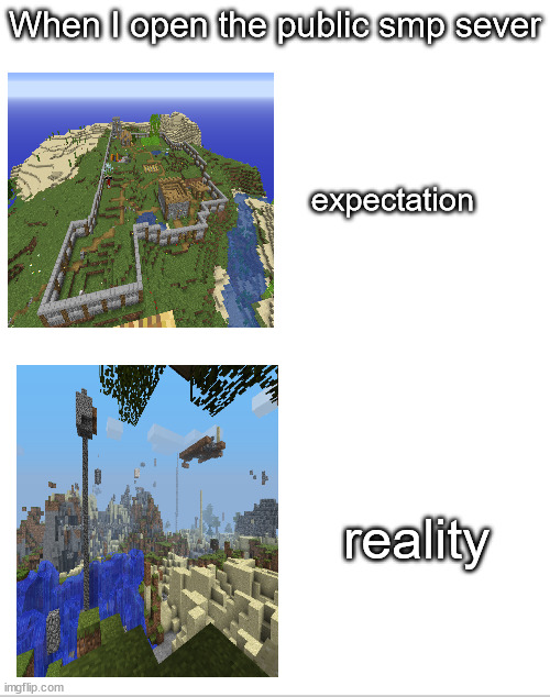 Blank White Template | When I open the public smp sever; expectation; reality | image tagged in blank white template | made w/ Imgflip meme maker