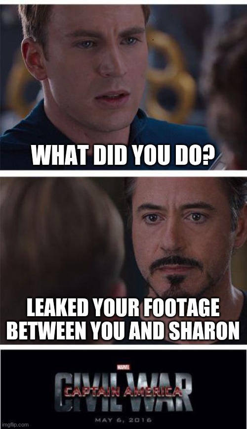 Marvel Civil War 1 | WHAT DID YOU DO? LEAKED YOUR FOOTAGE BETWEEN YOU AND SHARON | image tagged in memes,marvel civil war 1 | made w/ Imgflip meme maker