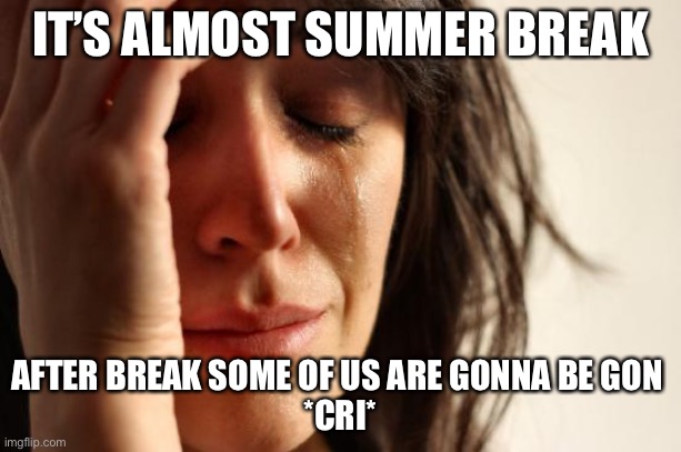 My last day to see you is the 28th... | IT’S ALMOST SUMMER BREAK; AFTER BREAK SOME OF US ARE GONNA BE GON 
*CRI* | image tagged in memes,first world problems | made w/ Imgflip meme maker
