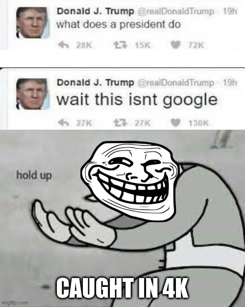 caught in 4K | CAUGHT IN 4K | image tagged in donald trump small brain | made w/ Imgflip meme maker