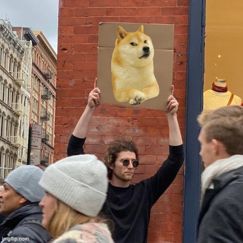 Doge is alive | image tagged in memes,guy holding cardboard sign | made w/ Imgflip meme maker