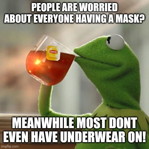 One cloth doesn't replace others! | PEOPLE ARE WORRIED ABOUT EVERYONE HAVING A MASK? MEANWHILE MOST DONT EVEN HAVE UNDERWEAR ON! | image tagged in mask,covid-19,underwear,politics,democrats,republicans | made w/ Imgflip meme maker