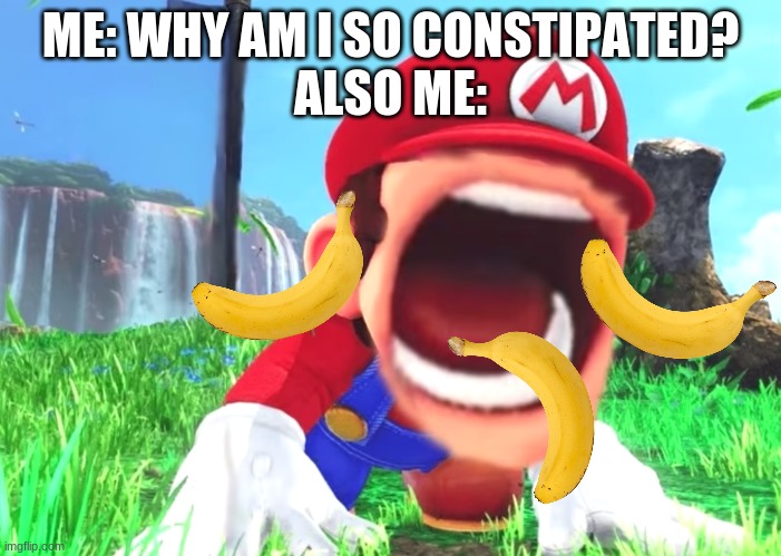 *eats bananas* | ME: WHY AM I SO CONSTIPATED?
ALSO ME: | image tagged in mario screaming,memes | made w/ Imgflip meme maker