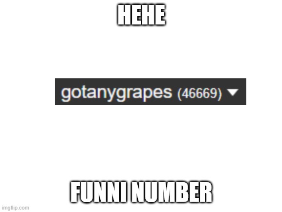 Blank White Template | HEHE; FUNNI NUMBER | image tagged in blank white template | made w/ Imgflip meme maker