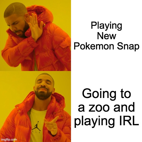 Drake Hotline Bling | Playing New Pokemon Snap; Going to a zoo and playing IRL | image tagged in memes,pokemon snap | made w/ Imgflip meme maker