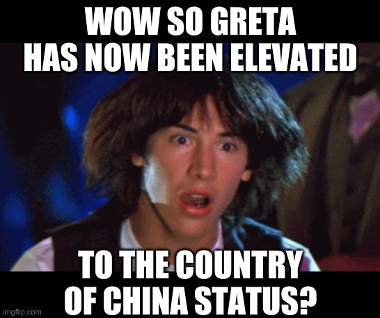 WOAH | WOW SO GRETA HAS NOW BEEN ELEVATED TO THE COUNTRY OF CHINA STATUS? | image tagged in woah | made w/ Imgflip meme maker