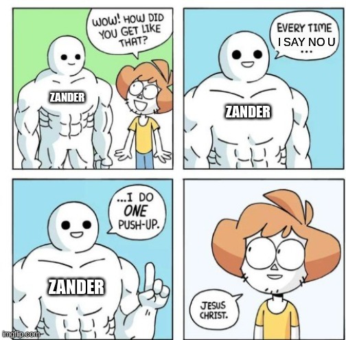 zander | ZANDER; I SAY NO U; ZANDER; ZANDER | image tagged in i do one push-up | made w/ Imgflip meme maker