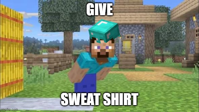 Steve looking at screen | GIVE SWEAT SHIRT | image tagged in steve looking at screen | made w/ Imgflip meme maker