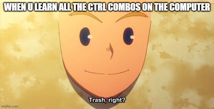 Trash, right? | WHEN U LEARN ALL THE CTRL COMBOS ON THE COMPUTER | image tagged in trash right | made w/ Imgflip meme maker