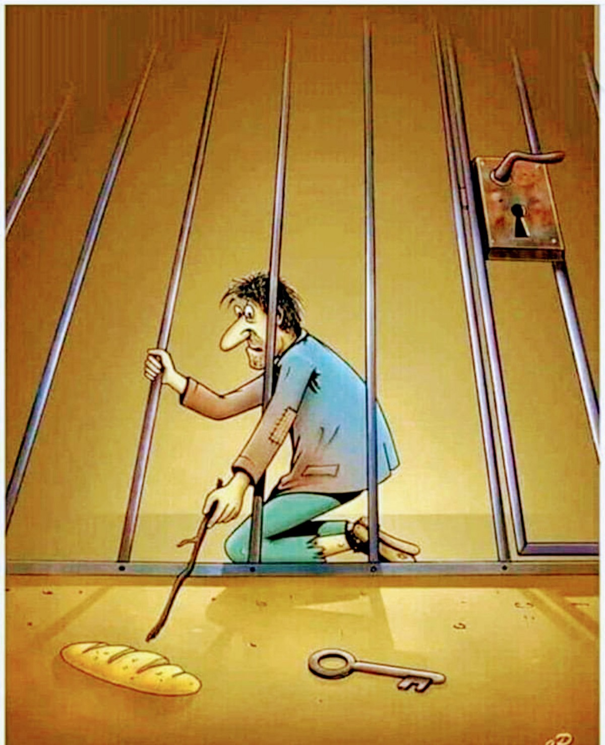 Cartoon prisoner reaching for food key Blank Meme Template