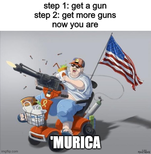 Murica | step 1: get a gun
step 2: get more guns
now you are; 'MURICA | image tagged in murica | made w/ Imgflip meme maker