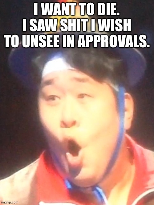 Pogging Seyoon | I WANT TO DIE. I SAW SHIT I WISH TO UNSEE IN APPROVALS. | image tagged in pogging seyoon | made w/ Imgflip meme maker