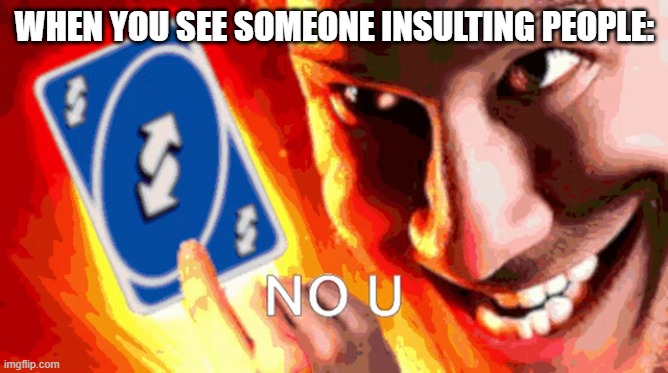 NO U | WHEN YOU SEE SOMEONE INSULTING PEOPLE: | image tagged in no u | made w/ Imgflip meme maker