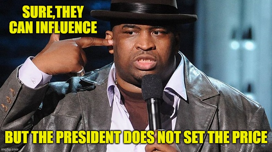 SURE,THEY CAN INFLUENCE BUT THE PRESIDENT DOES NOT SET THE PRICE | made w/ Imgflip meme maker