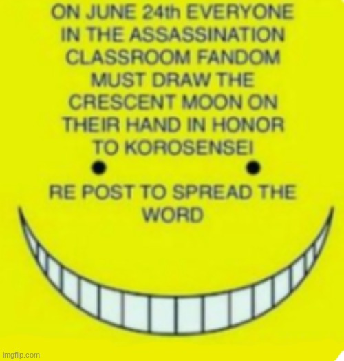 (just a repost) Credit to owner | image tagged in rip,koro-sensei,assassination classroom | made w/ Imgflip meme maker