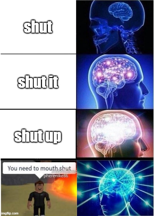 funny meme | shut; shut it; shut up | image tagged in memes,expanding brain | made w/ Imgflip meme maker