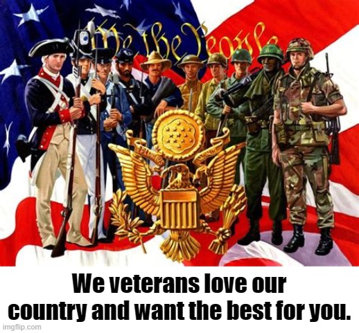 We did it for you. | We veterans love our country and want the best for you. | image tagged in veterans,we the people,america | made w/ Imgflip meme maker