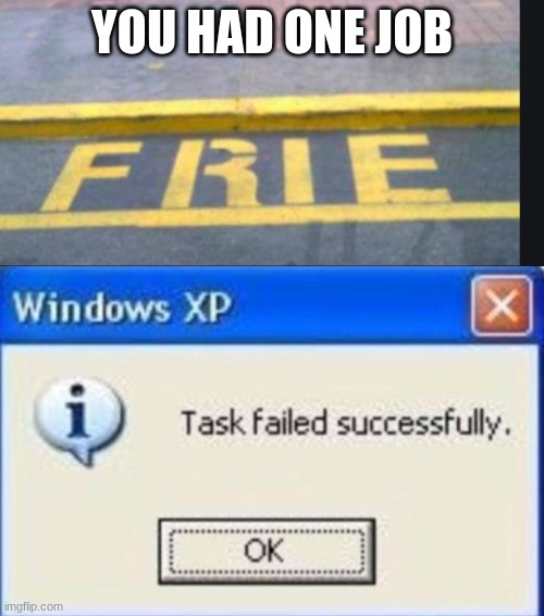 YOU HAD ONE JOB | image tagged in task failed successfully | made w/ Imgflip meme maker