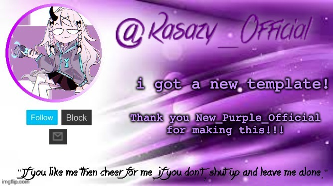 New announcement | i got a new template! Thank you New_Purple_Official for making this!!! | image tagged in rasazy_official's announcement template | made w/ Imgflip meme maker