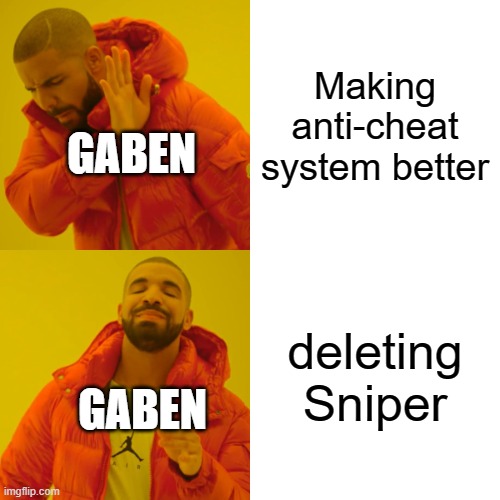 Next TF2 Update | Making anti-cheat system better; GABEN; deleting Sniper; GABEN | image tagged in memes,drake hotline bling | made w/ Imgflip meme maker