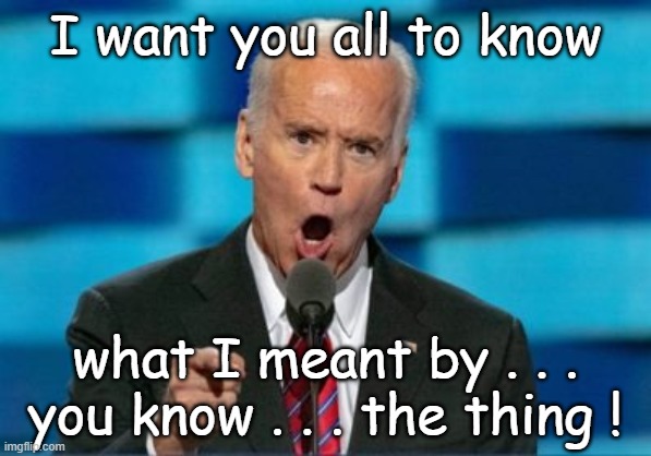 Biden Clarification on you know... the thing | I want you all to know; what I meant by . . . you know . . . the thing ! | image tagged in biden menacing with finger,the thing,joe biden | made w/ Imgflip meme maker