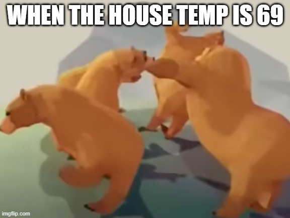 Best. Temperature. Ever. | WHEN THE HOUSE TEMP IS 69 | image tagged in bears dancing | made w/ Imgflip meme maker