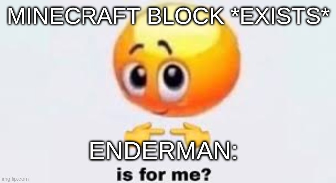 Is for me | MINECRAFT BLOCK *EXISTS*; ENDERMAN: | image tagged in is for me | made w/ Imgflip meme maker