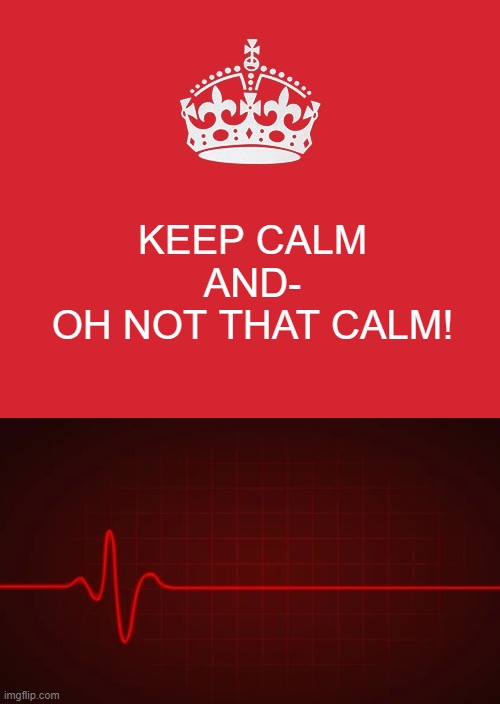 We only said stay calm... | KEEP CALM AND-
OH NOT THAT CALM! | image tagged in stop being calm | made w/ Imgflip meme maker
