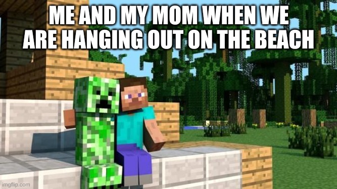 minecraft friendship | ME AND MY MOM WHEN WE ARE HANGING OUT ON THE BEACH | image tagged in minecraft friendship,memes | made w/ Imgflip meme maker