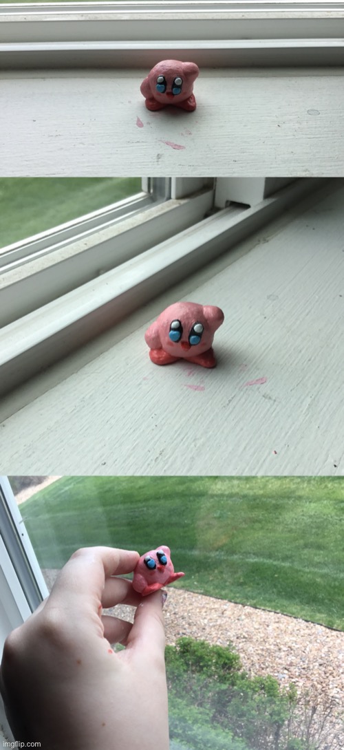 I sculpted and painted a little Kirby- it took two days, what do you guys think? | image tagged in kirby,clay | made w/ Imgflip meme maker