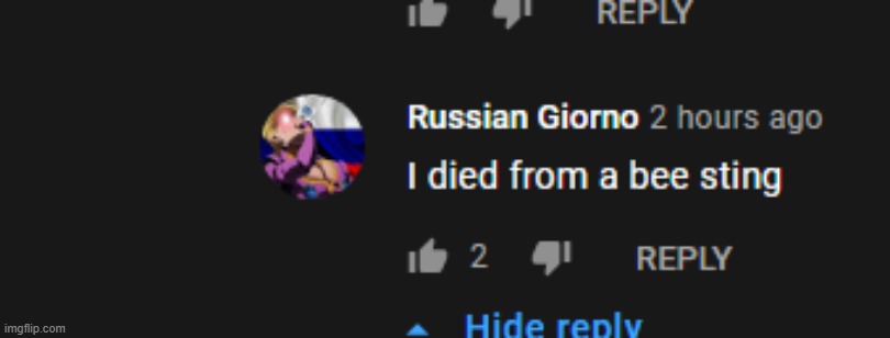 Another cursed youtube comment | image tagged in bees,die,russia | made w/ Imgflip meme maker
