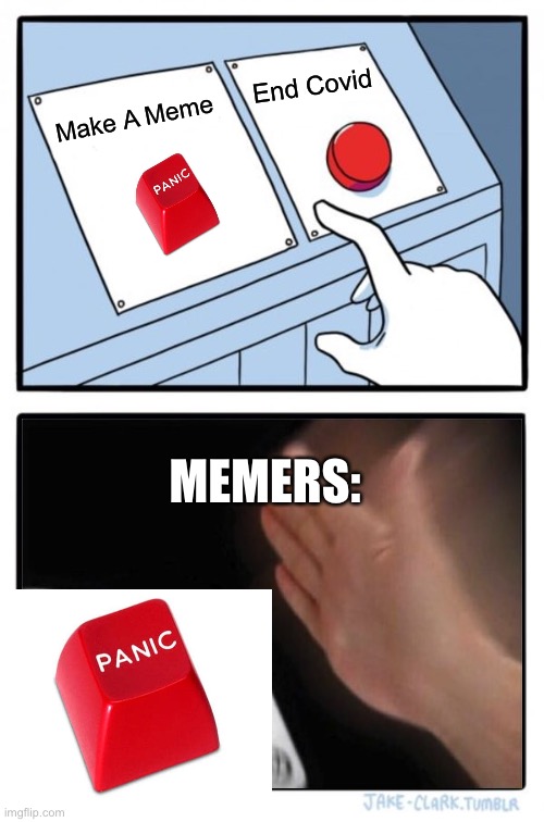 Two Buttons | End Covid; Make A Meme; MEMERS: | image tagged in memes,two buttons | made w/ Imgflip meme maker