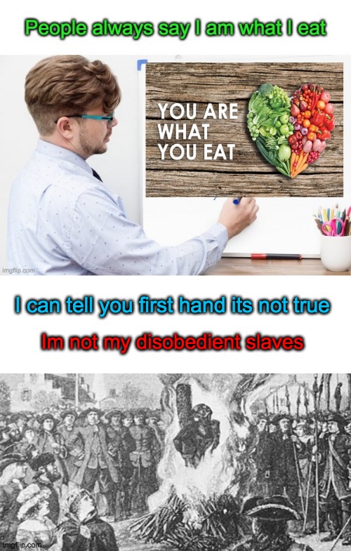 Disclaimer : | I can tell you first hand its not true; Im not my disobedient slaves | image tagged in lol,memes,slavery,cannibalism,you are what you eat,dark humor | made w/ Imgflip meme maker